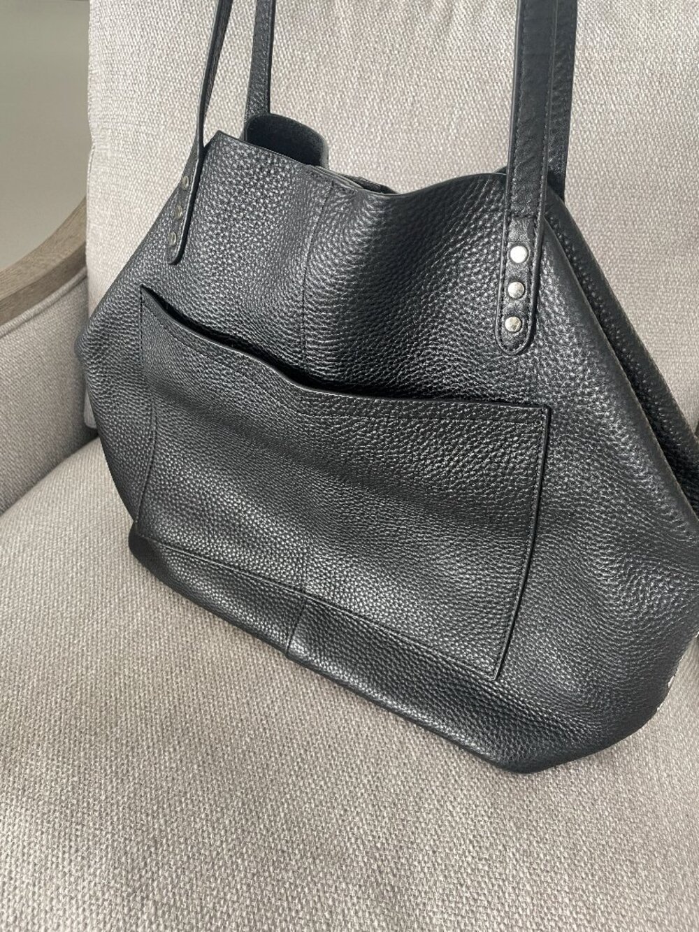 Rebecca Minkoff Black Leather Hobo Tote Silver Hardware Studded Detail